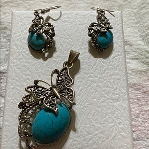 Silver and Turquoise Butterfly Jewelry Set without chain